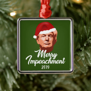 MERRY IMPEACHMENT 2019 TRUMP SANTA HAT METAL ORNAMENT