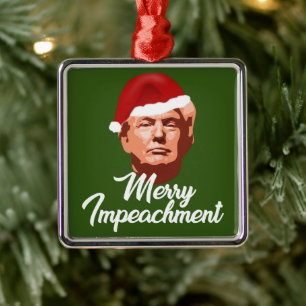MERRY IMPEACHMENT TRUMP SANTA HAT METAL ORNAMENT
