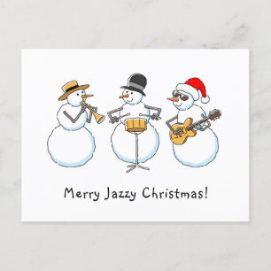 Merry Jazzy Christmas Funny Snowman Jazzband Holiday Postcard