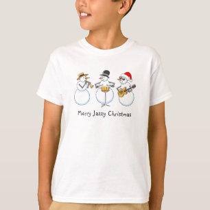 Merry Jazzy Christmas Funny Snowmen Jazz Band Boy T-Shirt