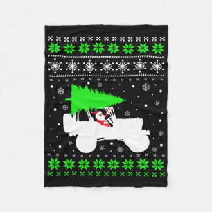 Merry Jeepmas Christmas Tree Santa Funny Ugly Swea Fleece Blanket