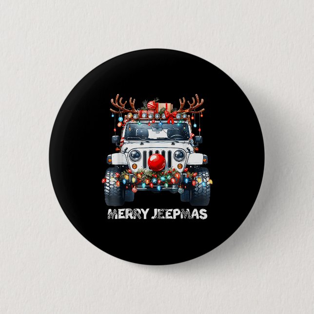 Merry Jeepmas Ugly Light Reindeer Christmas  2 Inch Round Button (Front)