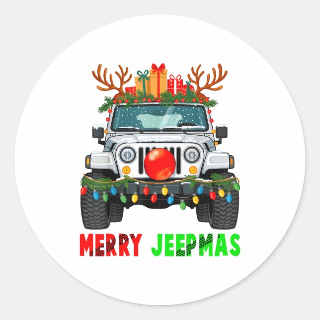 Merry Jeepmas Ugly Light Reindeer Christmas  Classic Round Sticker (Front)