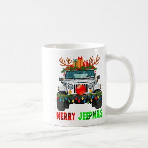 Merry Jeepmas Ugly Light Reindeer Christmas Coffee Mug