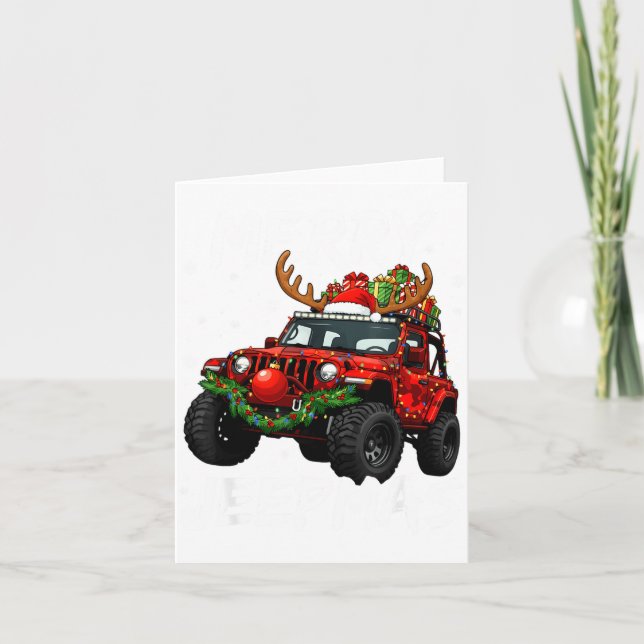Merry Jeepmas Ugly Light Reindeer Christmas Funny  Card (Front)