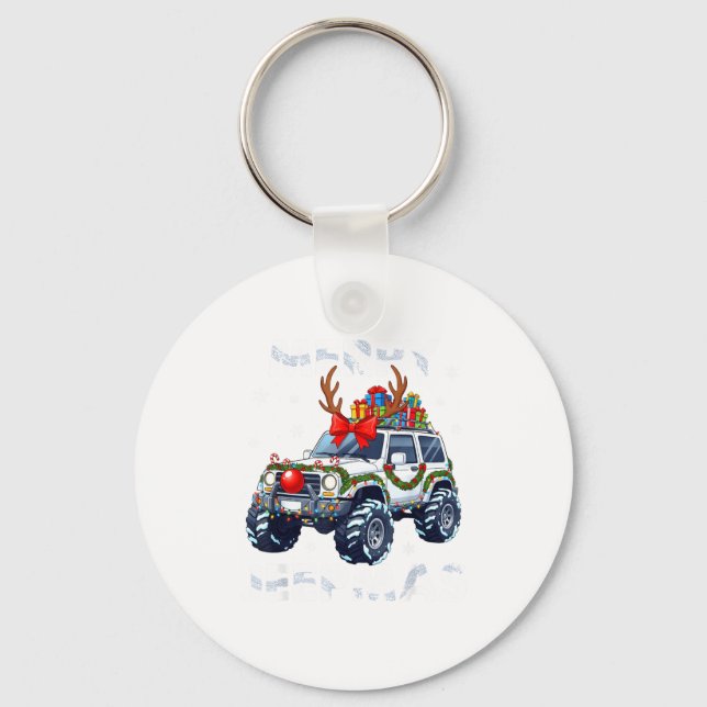 Merry Jeepmas Ugly Light Reindeer Christmas Funny  Keychain (Front)