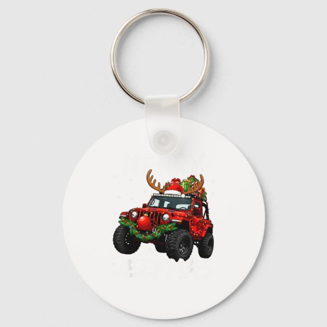 Merry Jeepmas Ugly Light Reindeer Christmas Funny  Keychain (Front)