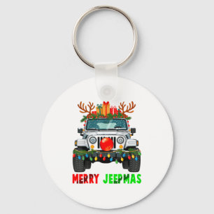 Merry Jeepmas Ugly Light Reindeer Christmas Keychain