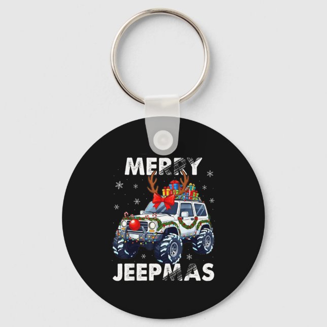 Merry Jeepmas Ugly Light Reindeer Christmas  Keychain (Front)