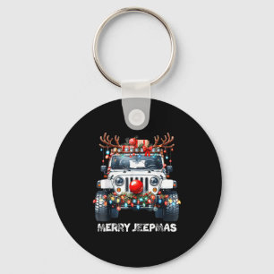 Merry Jeepmas Ugly Light Reindeer Christmas Keychain