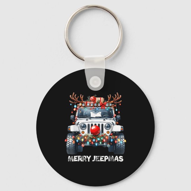Merry Jeepmas Ugly Light Reindeer Christmas  Keychain (Front)