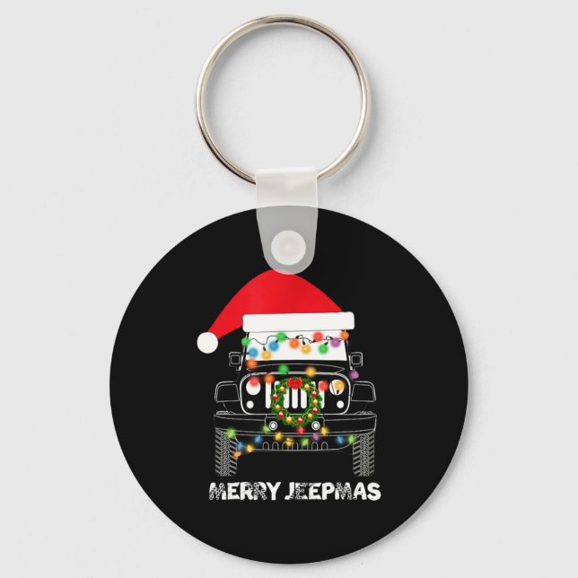 Merry Jeepmas Ugly Light Reindeer Christmas Long S Keychain (Front)