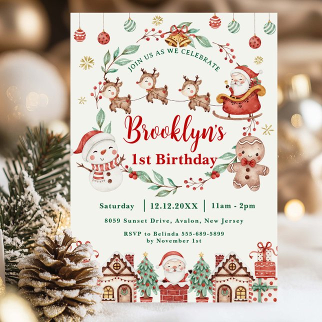 Merry & Jolly Christmas Birthday Santa Snowman Invitation (Creator Uploaded)