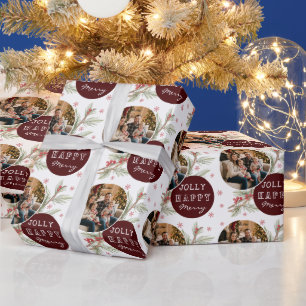 Merry Jolly Happy Family Photo Holiday Gift Wrapping Paper