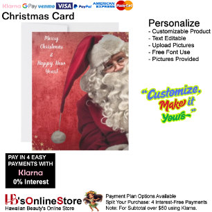 Merry Jolly Santa Claus Red White Christmas Holiday Card