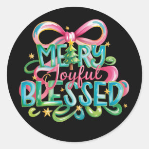 Merry Joyful Blessed Colourful Brushstroke Xmas Bo Classic Round Sticker
