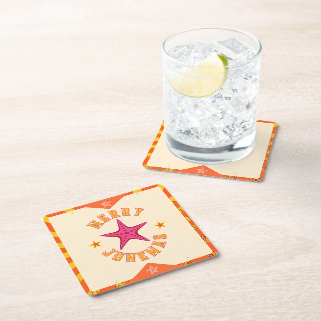 Merry Junemas Tropical Christmas Square Paper Coaster (Insitu)