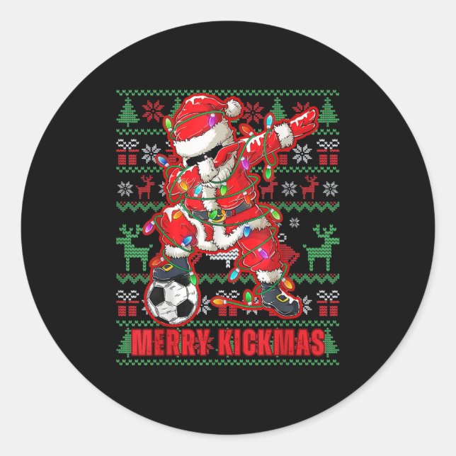 Merry Kickmas Christmas Soccer Ball Ugly Youth Swe Classic Round Sticker (Front)