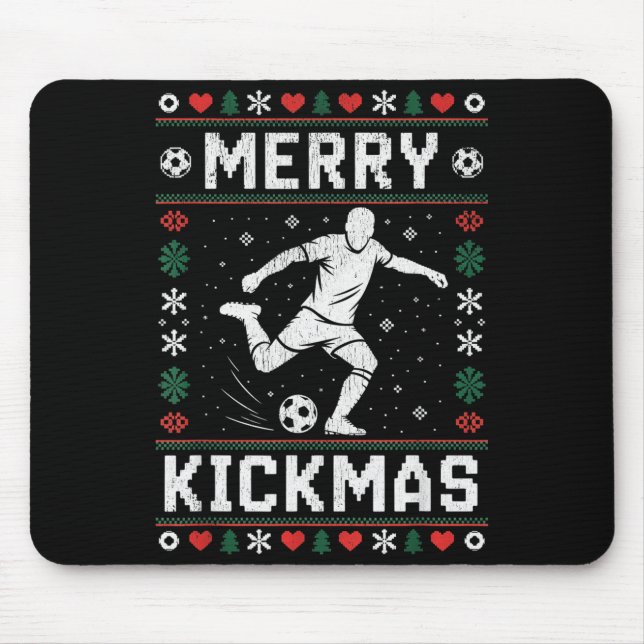 Merry Kickmas Funny Christmas Soccer Xmas  Mouse Pad (Front)