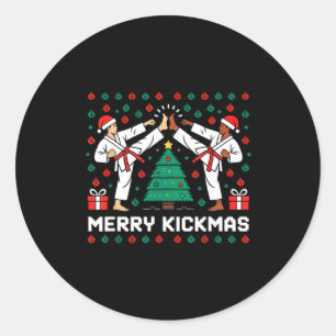 Merry Kickmas Funny Karate Jiu Jitsu Ugly Christma Classic Round Sticker