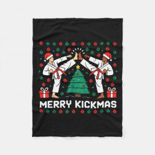 Merry Kickmas Funny Karate Jiu Jitsu Ugly Christma Fleece Blanket