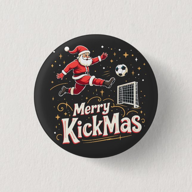 Merry Kickmas Funny Santa Claus Soccer Lovers 1 Inch Round Button (Front)