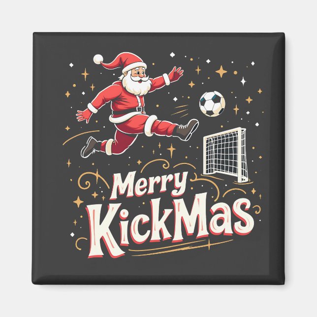 Merry Kickmas Funny Santa Claus Soccer Lovers Magnet (Front)