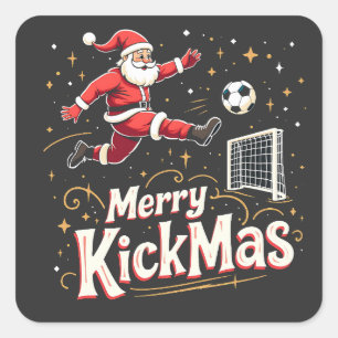 Merry Kickmas Funny Santa Claus Soccer Lovers Square Sticker