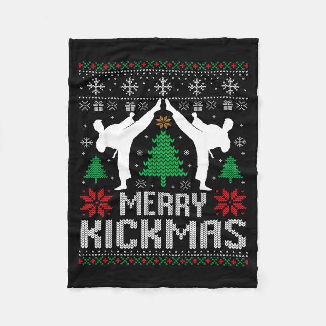Merry Kickmas Karate Jiu Jitsu Ugly Christmas Xmas Fleece Blanket (Front)