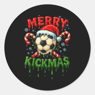 Merry Kickmas Soccer Christmas Candy Cane Ice Crea Classic Round Sticker