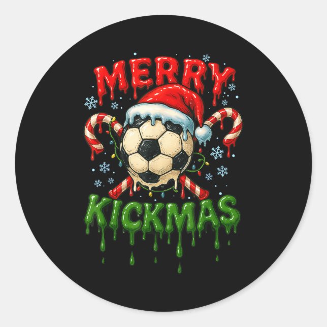 Merry Kickmas Soccer Christmas Candy Cane Ice Crea Classic Round Sticker (Front)