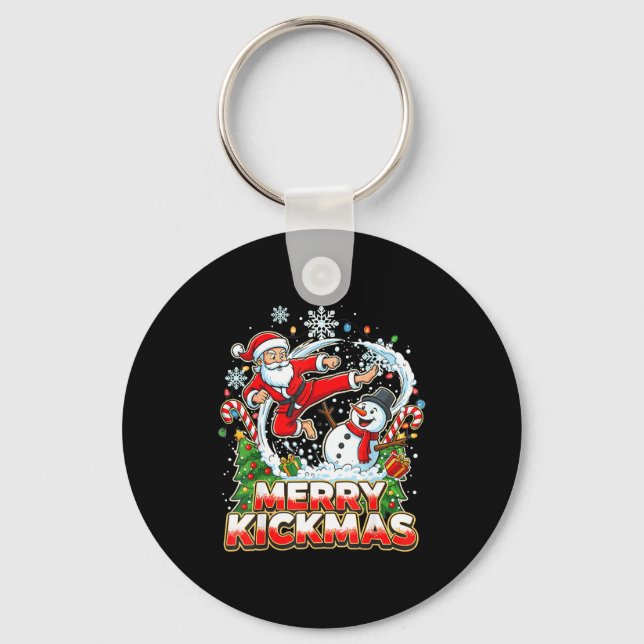 Merry Kickmas Ugly Christmas Jiu Jitsu Funny Santa Keychain (Front)