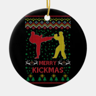 Merry Kickmas Ugly Christmas Karate Jiu Jitsu Ceramic Ornament