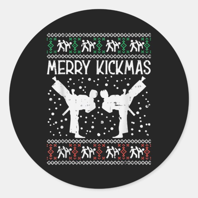 Merry Kickmas Ugly Christmas Karate Jiu Jitsu Classic Round Sticker (Front)