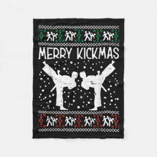 Merry Kickmas Ugly Christmas Karate Jiu Jitsu Fleece Blanket