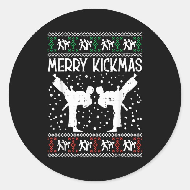 Merry Kickmas Ugly Christmas Karate Jiu Jitsu Mart Classic Round Sticker (Front)
