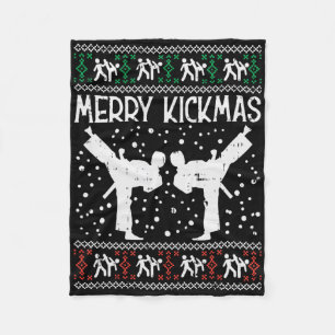 Merry Kickmas Ugly Christmas Karate Jiu Jitsu Mart Fleece Blanket