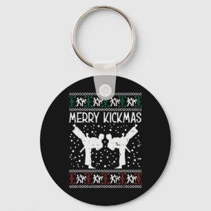 Merry Kickmas Ugly Christmas Karate Jiu Jitsu Mart Keychain