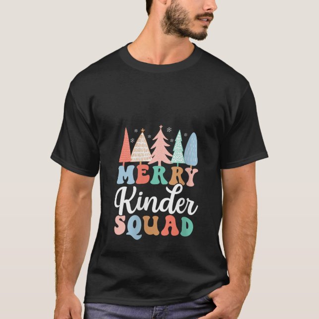 Merry Kinder Squad Kindergarten Teacher Kid Christ T-Shirt (Front)