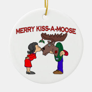 Merry Kiss A Moose Ceramic Ornament