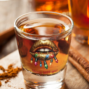 Merry KISS-mas Gold Lips String Lights Shot glass