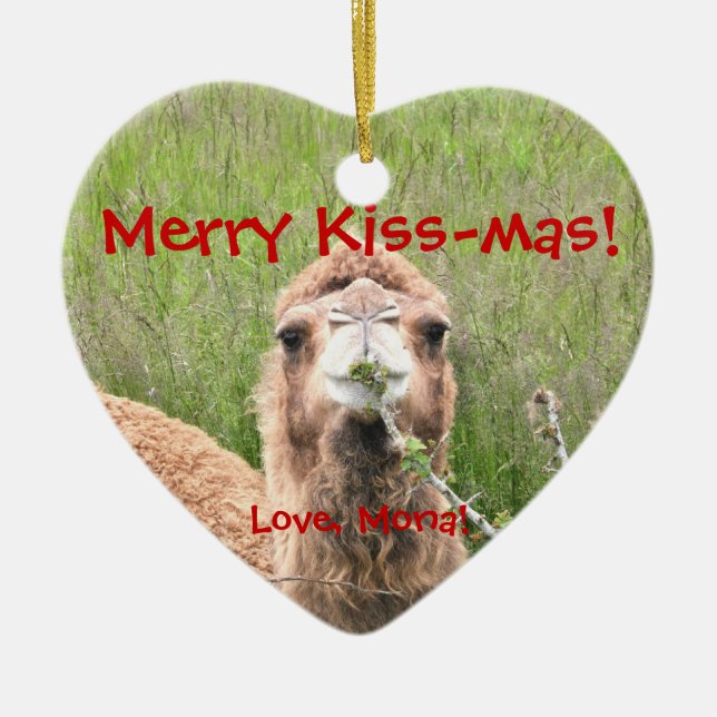 Merry Kiss-mas!  Love, Mona! Ceramic Ornament (Front)