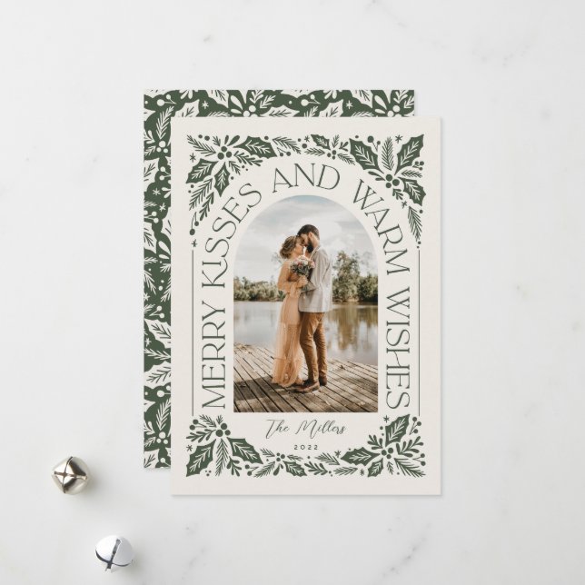 Merry Kisses and Warm Wishes Berry Arch Photo Holiday Card (Front/Back In Situ)
