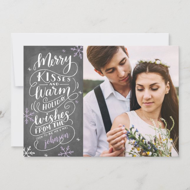 Merry Kisses and Warm Wishes Mr Mrs Save The Date (Front)