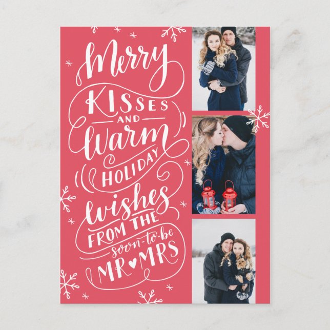 Merry Kisses Warm Holiday Wishes | Red Announcement Postcard (Front)