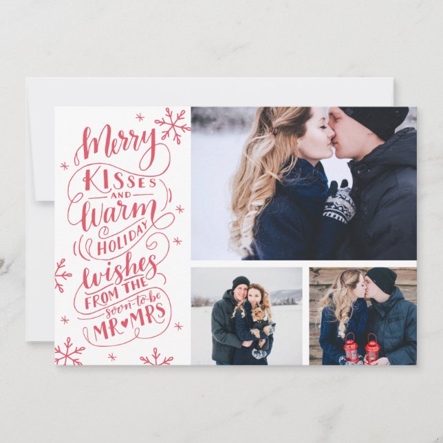 Merry Kisses Warm Wishes | Holiday | White 3-Photo Save The Date (Front)