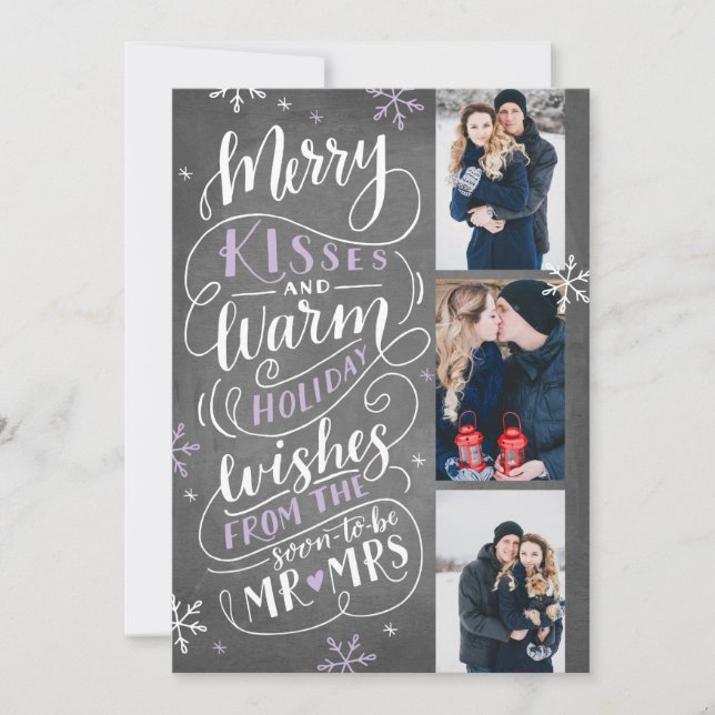 Merry Kisses Warm Wishes Save Date 3 Photo Lilac Save The Date (Front)