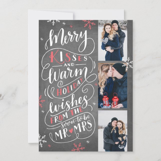 Merry Kisses Warm Wishes Save The Date 3 Photo Red (Front)