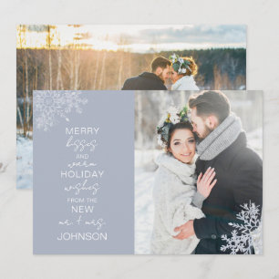Merry Kisses Warm Wishes Snowflake 2 Photo Holiday Card