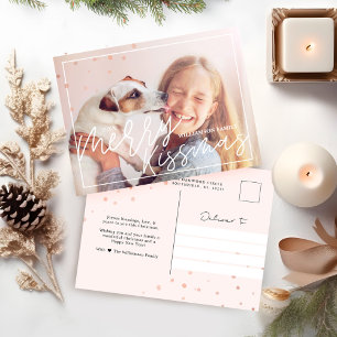 Merry Kissmas Script   Chic Stylish & Trendy Photo Holiday Postcard